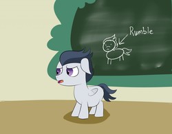 Size: 1280x1000 | Tagged: safe, artist:astr0zone, rumble, pegasus, pony, g4, belly, big belly, chalkboard, chubby, classroom, colt, cute, fat, foal, male, plump, pudge, pudgy, rumblebetes, rumblob, school, solo, tubby, weight gain, winter weight