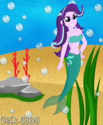 Size: 2256x2744 | Tagged: safe, artist:cyber-murph, starlight glimmer, mermaid, equestria girls, g4, bandeau, belly, belly button, bikini, bikini top, breasts, cleavage, clothes, coral reef, cute, female, high res, mermaidized, midriff, scales, seaweed, solo, species swap, swimsuit, underwater