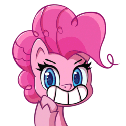 Size: 1000x1000 | Tagged: safe, artist:senaelik, derpibooru exclusive, pinkie pie, earth pony, pony, g4.5, my little pony: pony life, angry, animated, death stare, female, gif, mare, mask, run, solo, when she doesn't smile