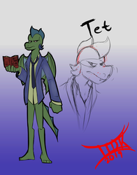 Size: 1446x1840 | Tagged: safe, artist:iideekayart, oc, oc only, oc:tet, dragon, fanfic:check mate, 60s, book, clothes, fanfic art, gradient background, male, redesign, redraw, solo, suit, suit and tie