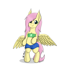 Size: 2532x2820 | Tagged: safe, artist:wapamario63, fluttershy, pegasus, pony, g4, :3, bipedal, bra, bra on pony, clothes, cute, female, high res, pants, shyabetes, solo, wings