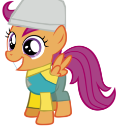 Size: 6000x6350 | Tagged: safe, edit, editor:crisx284, scootaloo, pegasus, pony, g4, clothes, digimon, digimon adventure 02, female, filly, simple background, smiling, solo, tk takaishi, white background