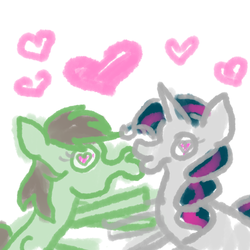 Size: 2000x2000 | Tagged: safe, artist:wisheslotus, oc, oc:nina, oc:paradox, earth pony, pony, unicorn, female, heart, heart eyes, high res, kissing, male, mare, oc x oc, shipping, simple background, stallion, straight, stylistic suck, white background, wingding eyes