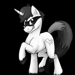 Size: 900x900 | Tagged: safe, oc, oc only, oc:invisibrony, pony, unicorn, black background, domino mask, looking at you, male, needs more jpeg, simple background, solo, stallion, unshorn fetlocks