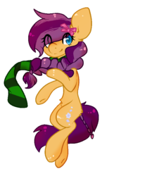 Size: 705x815 | Tagged: safe, artist:pomrawr, oc, oc only, earth pony, pony, bow, braid, clothes, earth pony oc, eye clipping through hair, hair bow, heterochromia, scarf, simple background, smiling, solo, transparent background