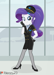 Size: 2553x3526 | Tagged: safe, artist:tabrony23, rarity, equestria girls, g4, airport, clothes, female, gloves, high heels, high res, looking at you, patreon, patreon logo, shoes, show accurate, smiling, solo