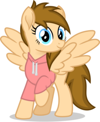 Size: 2494x3041 | Tagged: safe, artist:itspeahead, derpibooru exclusive, oc, oc only, pegasus, pony, 2020 community collab, derpibooru community collaboration, g4, blue eyes, clothes, female, high res, hoodie, looking at you, mare, raised hoof, simple background, smiling, solo, transparent background, vector, wings