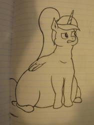 Size: 960x1280 | Tagged: safe, artist:maksymvaulin, princess celestia, alicorn, pony, g4, belly, chubbylestia, fat, female, lined paper, obese, ponytail, solo, traditional art