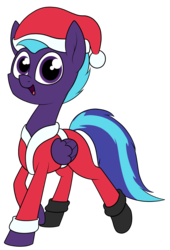 Size: 1569x2308 | Tagged: safe, artist:moonatik, oc, oc only, oc:endless night, pegasus, pony, boots, christmas, clothes, commission, costume, hat, holiday, male, santa costume, santa hat, shoes, simple background, smiling, solo, stallion, transparent background