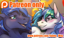 Size: 1672x1000 | Tagged: source needed, useless source url, safe, artist:sunny way, princess celestia, princess luna, alicorn, anthro, g4, advertisement, cute, horn, lovely, nudity, open mouth, patreon, patreon exclusive, patreon logo, patreon preview, paywall content, wings