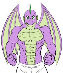 Size: 600x702 | Tagged: safe, artist:pia-sama, spike, dragon, g4, the last problem, abs, beefspike, clothes, gigachad spike, male, muscles, my hero academia, older, older spike, partial nudity, solo, topless, winged spike, wings