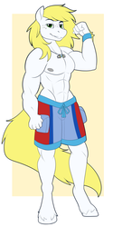 Size: 2000x4000 | Tagged: safe, artist:xwhitedreamsx, oc, oc only, oc:triforce treasure, anthro, clothes, male, partial nudity, shorts, solo, stallion, topless