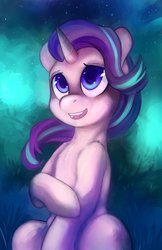 Size: 2650x4096 | Tagged: safe, artist:halley-valentine, artist:hobbes-maxwell, starlight glimmer, pony, unicorn, aurora borealis, chest fluff, cute, female, glimmerbetes, high res, mare, night, open mouth, shoulder fluff, sky, smiling, solo, stars