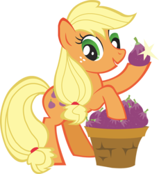 Size: 866x944 | Tagged: safe, alternate version, applejack, earth pony, pony, g4, female, fig, food, mare, simple background, solo, transparent background