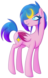 Size: 742x1200 | Tagged: safe, alternate version, artist:puddingskinmcgee, oc, oc only, oc:aetharis, pegasus, pony, 2020 community collab, derpibooru community collaboration, female, looking back, simple background, smiling, solo, standing, transparent background