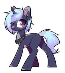 Size: 1021x1159 | Tagged: safe, artist:cloud-fly, oc, oc only, oc:panda party, pony, unicorn, choker, female, mare, one eye closed, simple background, solo, spiked choker, tongue out, transparent background, wink