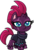 Size: 1009x1500 | Tagged: safe, artist:cloudy glow, fizzlepop berrytwist, tempest shadow, pony, unicorn, g4.5, my little pony: pony life, broken horn, chibi, clothes, cute, eye scar, female, horn, mare, robe, scar, scarf, simple background, smiling, solo, tempestbetes, transparent background