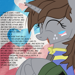 Size: 1200x1200 | Tagged: safe, artist:aaronmk, edit, oc, oc only, oc:littlepip, pony, unicorn, fallout equestria, bust, clothes, cute, eyes closed, fanfic, fanfic art, female, frog (hoof), heart, hegel, hooves, horn, jumpsuit, mare, open mouth, pipbuck, pride, pride flag, solo, text, transgender pride flag, underhoof, vault suit