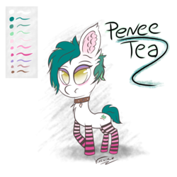 Size: 1600x1600 | Tagged: safe, artist:vixenin, oc, oc only, oc:penee tea, pony, clothes, collar, cute, cutie mark, reference sheet, simple background, socks, solo, striped socks, thigh highs, transparent background