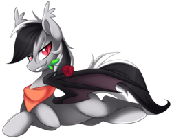 Size: 2778x2228 | Tagged: safe, artist:scarlet-spectrum, oc, oc only, oc:stormdancer, bat pony, pony, adorasexy, bandana, bat pony oc, bat wings, cute, flower, flower in mouth, high res, male, patreon, patreon reward, romantic, rose, rose in mouth, sexy, simple background, solo, stallion, transparent background, wings