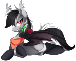 Size: 2778x2228 | Tagged: safe, alternate version, artist:scarlet-spectrum, oc, oc only, oc:stormdancer, bat pony, pony, adorasexy, bandana, bat pony oc, bat wings, clothes, cute, flower, flower in mouth, high res, male, patreon, patreon reward, romantic, rose, rose in mouth, sexy, socks, solo, stallion, wings