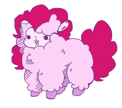 Size: 1280x1129 | Tagged: safe, artist:toksinblack, pinkie pie, alpaca, g4, alpacafied, beady eyes, cute, diapinkes, female, fluffy, open mouth, simple background, solo, species swap, white background