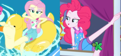 Size: 1100x515 | Tagged: safe, fluttershy, pinkie pie, human, equestria girls, equestria girls series, g4, i'm on a yacht, sunset's backstage pass!, spoiler:eqg series (season 2), barefoot, beautiful, clothes, discovery kids, feet, flutterfeet, geode of fauna, legs, magical geodes, nightgown, pajamas, pose, sexy, soles
