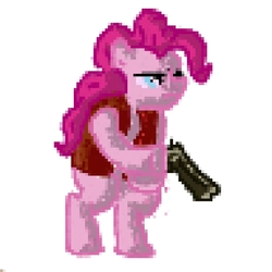 Size: 800x800 | Tagged: safe, artist:fizzyrox, pinkie pie, earth pony, pony, g4, bipedal, clothes, crossover, female, gun, hoof hold, mare, metal slug, simple background, vest, weapon, white background