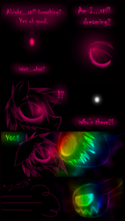 Size: 1200x2114 | Tagged: safe, artist:didun850, oc, oc only, oc:chase, earth pony, pony, shadow pony, comic:ask chase the pony, comic, dialogue, earth pony oc, exclamation point, glowing eyes, interrobang, male, question mark, stallion
