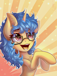 Size: 1200x1600 | Tagged: safe, artist:falafeljake, oc, oc only, oc:eleos, pony, unicorn, chest fluff, female, glasses, mare, rearing, solo