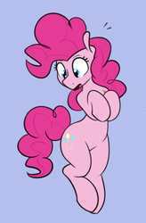 Size: 616x940 | Tagged: safe, artist:whatsapokemon, pinkie pie, earth pony, pony, g4, bipedal, blue background, cute, diapinkes, female, mare, open mouth, simple background, solo