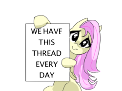 Size: 700x525 | Tagged: artist needed, safe, fluttershy, pony, g4, /mlp/, 4chan, female, looking at you, mare, sign, simple background, solo, text, transparent background