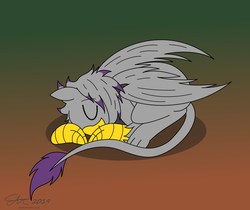 Size: 2267x1907 | Tagged: safe, artist:derpanater, griffon, curled up, cute, simple background, sleeping