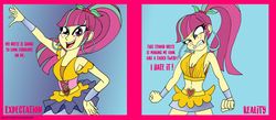 Size: 1280x558 | Tagged: safe, artist:dncsamsonart, sour sweet, dance magic, equestria girls, equestria girls specials, g4, angry, belly button, expectation vs reality, female, tight clothing