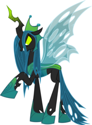 Size: 1674x2290 | Tagged: safe, artist:frownfactory, queen chrysalis, changeling, changeling queen, g4, the ending of the end, .svg available, crown, female, grin, horn, jewelry, mare, raised hoof, regalia, simple background, smiling, solo, svg, transparent background, ultimate chrysalis, vector, wings