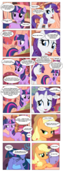 Size: 868x2348 | Tagged: safe, artist:dziadek1990, edit, edited screencap, screencap, applejack, rarity, twilight sparkle, human, comic:sunny day, g4, look before you sleep, book, comic, conversation, dialogue, dungeons and dragons, golden oaks library, library, pen and paper rpg, rpg, screencap comic, slice of life, table, tabletop game, text, wizards of the coast