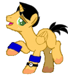 Size: 860x959 | Tagged: safe, alternate version, oc, oc only, oc:swift bow, alicorn, pony, alicorn oc, background removed, blank flank, green eyes, horn, no source available, open mouth, simple background, solo, transparent background, watch, wristband, wristwatch