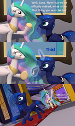 Size: 1920x3240 | Tagged: safe, artist:red4567, princess celestia, princess luna, alicorn, pony, g4, 3d, peytral, royal sisters, source filmmaker, streaking, undressing, we don't normally wear clothes