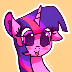Size: 800x800 | Tagged: safe, artist:lollipony, twilight sparkle, ambiguous race, pony, g4, :p, blushing, bust, commission, cute, ear fluff, female, floppy ears, mare, one ear down, portrait, simple background, smiling, solo, tongue out, transparent background, twiabetes