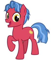 Size: 2800x3200 | Tagged: safe, alternate version, artist:cheezedoodle96, biscuit, earth pony, pony, g4, growing up is hard to do, .svg available, happy, high res, looking at you, male, missing accessory, open mouth, raised hoof, simple background, smiling, solo, svg, teenager, transparent background, vector