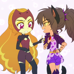 Size: 640x640 | Tagged: source needed, safe, artist:rileyav, adagio dazzle, human, equestria girls, g4, alternate hairstyle, belt, boots, bracelet, catra, clothes, clothes swap, colored sclera, cosplay, costume, crossover, evening gloves, eyeshadow, female, fingerless elbow gloves, fingerless gloves, gloves, jacket, jewelry, leather jacket, long gloves, makeup, she-ra and the princesses of power, shoes, shorts, simple background, spiked wristband, white background, wristband