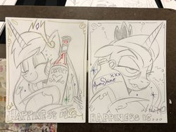 Size: 2048x1536 | Tagged: safe, artist:andypriceart, princess celestia, princess luna, alicorn, pony, idw, alcohol, andy you magnificent bastard, cabernet, crown, drunk, drunk bubbles, eyes closed, female, hoof hold, hoof shoes, jewelry, jug, lineart, mare, moonshine, one eye closed, pencil drawing, regalia, royal sisters, smiling, tongue out, traditional art, wine, wine bottle, xxx
