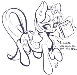 Size: 1678x1653 | Tagged: safe, artist:tohupo, twilight sparkle, alicorn, pony, g4, book, cute, ear fluff, eyes closed, female, glowing horn, horn, levitation, magic, monochrome, open mouth, sketch, solo, telekinesis, twiabetes, twilight sparkle (alicorn)