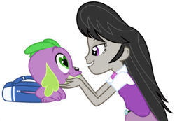 Size: 1607x1114 | Tagged: safe, octavia melody, spike, dog, equestria girls, g4, affection, caress, female, male, ship:spiketavia, shipping, spike the dog, spikelove, straight