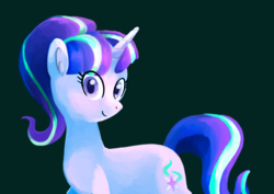 Size: 1165x824 | Tagged: safe, artist:nightmare fuel, derpibooru exclusive, starlight glimmer, pony, unicorn, g4, equalized mane, female, green background, looking at you, mare, ponytail, s5 starlight, simple background, smiling, solo