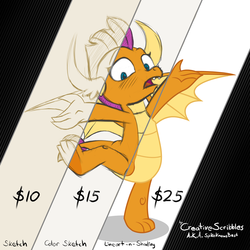 Size: 2500x2500 | Tagged: safe, artist:creativescribbles, smolder, dragon, g4, advertisement, colored sketch, commission info, female, high res, lineart, looking at you, open mouth, raised leg, sample, shading, sketch, solo, standing, standing on one leg
