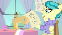 Size: 1920x1080 | Tagged: safe, screencap, auntie lofty, pegasus, pony, g4, the last crusade, female, mare, sewing machine, solo