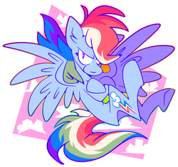 Size: 1280x1204 | Tagged: safe, artist:dizzee-toaster, rainbow dash, pegasus, pony, g4, abstract background, backwards cutie mark, cloud, crossed hooves, female, flying, looking at you, mare, no pupils, simple background, solo, spread wings, tongue out, white background, wings