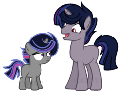 Size: 871x659 | Tagged: safe, artist:yourrdazzle, oc, oc only, oc:crescent moon, oc:midnight shade, pony, unicorn, base used, female, filly, male, offspring, parent:king sombra, parent:twilight sparkle, parents:twibra, siblings, stallion