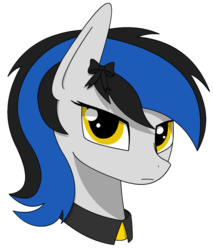 Size: 730x856 | Tagged: safe, artist:lonebigcity, artist:mrcity4000, oc, oc only, oc:zima svechkar, earth pony, pony, bow, bust, collar, portrait, simple background, solo, transparent background